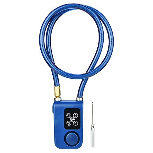 Bike Lock : DAUERHAFT Bike Lock Cable, Battery Powered Password Alarm Lock IP44 Waterproof Four Digit Password Bike Locks 80cm Wire Rope Intelligent Chain Lock (Blue)