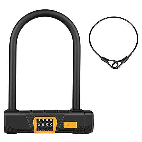 Bike Lock : DFGDFG Bicycle Lock U-Shaped 4 Digit Coded Lock Bicycle Security Lock MTB Road Bike Cycling Anti-Theft Lock Cycling Accessories (Color : U-lock with Cable)