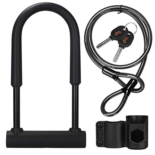 Bike Lock : DINOKA Bike U Lock, Anti-Cut D Lock Bicycle Lock with 1.2m Flex Cable and Mounting Bracket, High Security for Bicycle, E-Sctooer and Motocycles