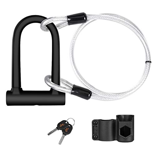 Bike Lock : DINOKA Bike U Lock, Heavy Duty High Security D Shackle Bike Lock with 4FT / 1.2M Steel Flex Cable and Sturdy Mounting Bracket for Bikes, Bicycle, Motorbikes, Motorcycles, Gates（Small Size）