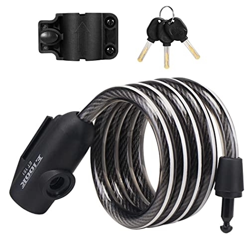 Bike Lock : DSMGLSBB Bike Lock, 1.5M Steel Coiled Cable Lock, PVC Anti-Scratch Coating Bicycle Cable Lock, Mounting Bracket Included for Bicycle Outdoors, Black