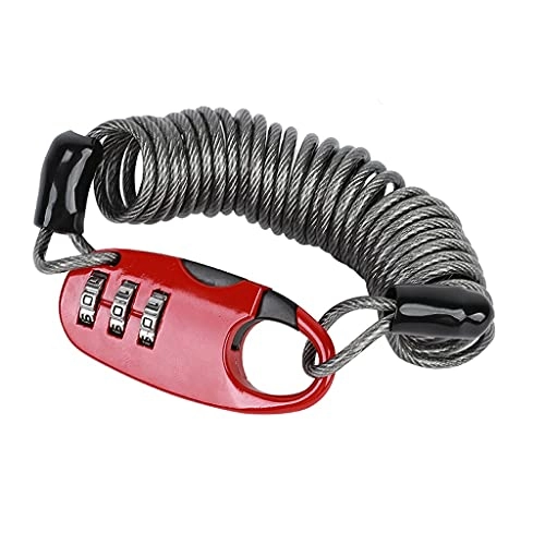 Bike Lock : DYTWXG Helmet Lock 3 Digit Password Mini Portable Anti-theft Bicycle Lock for Motorcycle Bicycle Scooter Cable Lock (Color : Red, Size : 1.5m)