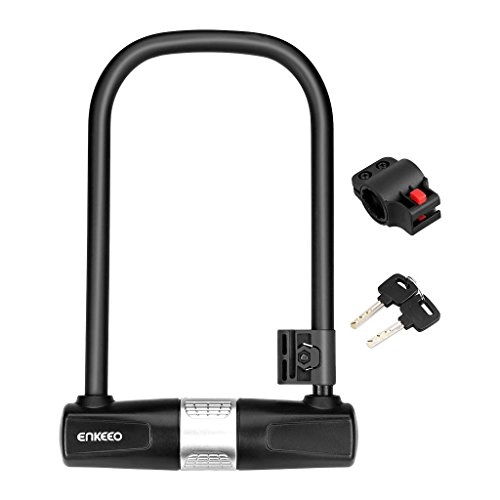 Bike Lock : ENKEEO Bike U Lock with Free Lock Mount and 2 Reversible Keys, Twistable Keyhole Cover, PVC Coated Hardened Steel, Lightweight and Portable for Bicycle Tricycle Scooter Gate, 10'' x 6.5'', Black