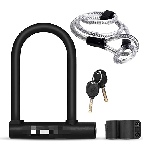 Bike Lock : Fait Adolph Bike Lock With 2 Key Anti-theft Lock Zinc Alloy Convenient Motorcycle Cycling U Lock Bicycle Accessories (Color : Lock Lock Cable Set)