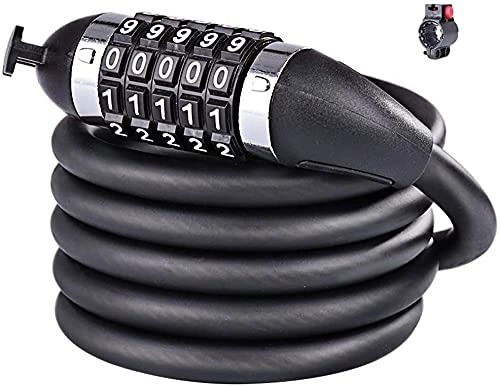 Bike Lock : FCPLLTR Bicycle Lock Bike Lock with 5-Digit Resettable Number, 180Cm Heavy Duty Chain Lock, Combination Cable Lock for Bicycle, Scooter, Grills & Other Items That Need to Be Secured, B-1.2M