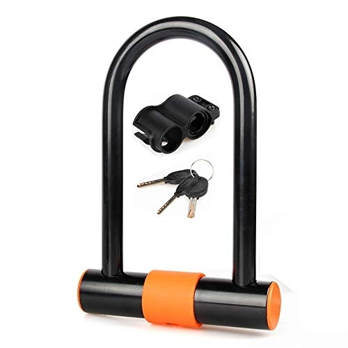 Bike Lock : FHW Bike Lock, Anti-Theft Lock U Type Lock, Pure Copper Lock Cylinder, Comes with Dust Cover, Security And Anti-Theft, ABS Bracket, Copper Key, Good Security, Locking Space 140 * 73Mm, Orange