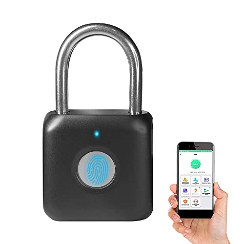 Bike Lock : Fingerprint Padlock eLinkSmart App Locker Lock Fingerprint & Phone App, Remotely Authorized, Unlock Record, Schedule, Bluetooth Lock for Gym Locker, School Locker, Backpack, Suitcase, Luggage, Black