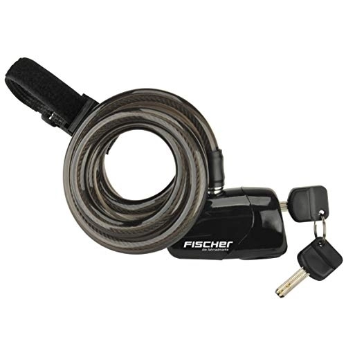 Bike Lock : fischer Coil Cable Lock with Alarm, Black, One Size
