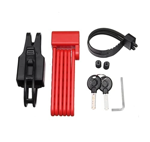Bike Lock : Foldable Bicycle Lock Strong Security Anti-theft Cycling Lock MTB Bicycle Accessories Steel Alloy Scooter E Bike Lock (Color : Red, Size : 18x5x3cm)