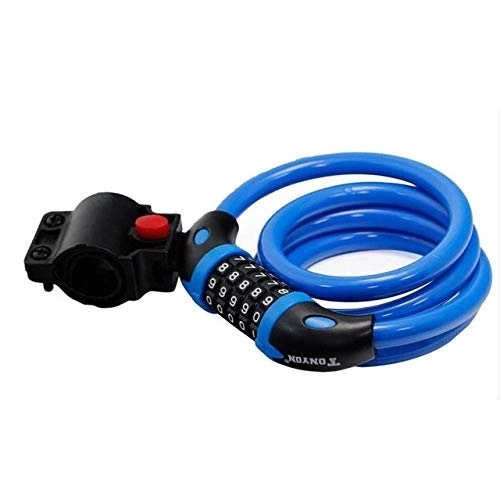 Bike Lock : Glaceon Bike Lock 5 Digit Code Combination Bicycle Security Lock 1200 mm x 12 mm Steel Cable Spiral Bike Cycling Bicycle Lock (Color : Blue)