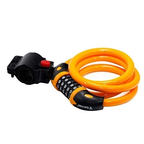 Bike Lock : Glaceon Bike Lock 5 Digit Code Combination Bicycle Security Lock 1200 mm x 12 mm Steel Cable Spiral Bike Cycling Bicycle Lock (Color : Orange)