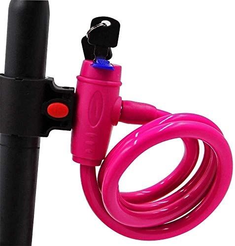 Bike Lock : GPWDSN Bicycle lock Bike Lock, Cable Lock, Coiled Secure Keys, Portable Mountain Bike Wire Lock with Mounting Bracket, for Bicycle Outdoors, 1.2Mx12mm (Pink)