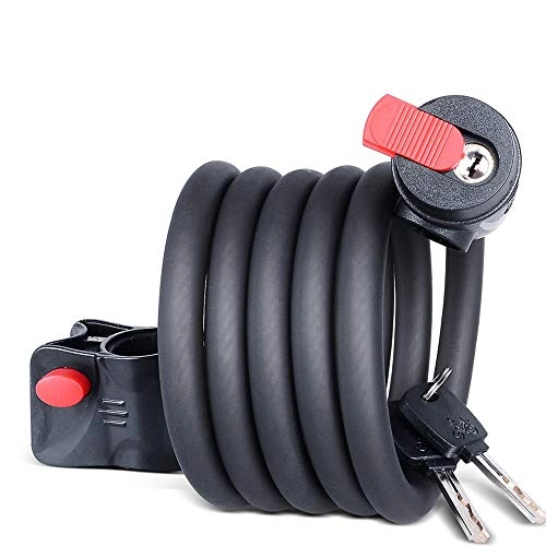 Bike Lock : Guoz Self Coiling Bike Cable Lock 1.5M Anti-theft Steel Wire Cycling Chain Locks With Intergrated Keys And Mounting Bracket For Bicycle Outdoors