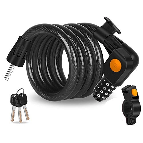 Bike Lock : Gyubay Bike Lock The Resettable Combination Lock Does not Require A Key Bicycle Lock Cable With Mounting Bracket 4 Positions for Bicycle Outdoors (Color : Black, Size : One Size)