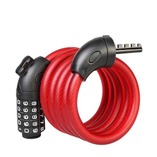 Bike Lock : H-M-SJZ Bicycle Lock, High Security Five Resettable Combination Package Cable Lock, The Bicycle Most Suitable For Outdoor, 1.5m Long (Color : Red)