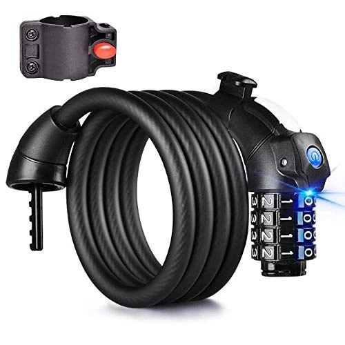 Bike Lock : HAOFAO Bike Lock Cable, Bike Lock with LED Light High Security Chain Lock for Bicycle Outdoors And Other Items That Need To Be Secured, Black, 1.8m