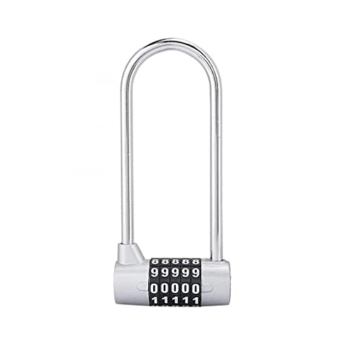 Bike Lock : Heavy Duty Bike Lock, Zinc Alloy Bike U-Shape Anti-Theft Lock Combination Digit Password Code Door Lock Extra Long Cabinet Door Padlock for Gym School (Color : Silver)