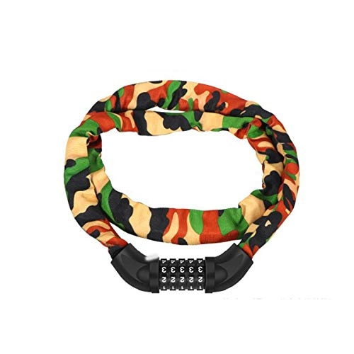 Bike Lock : HENGTONGTONGXUN Password chain lock, bicycle lock, mountain bike electric battery car motorcycle anti-theft lock, chain lock, camouflage, stainless steel, (Color : Camouflage, Size : 115cm)