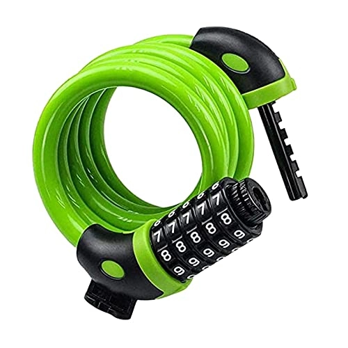 Bike Lock : HGJINFANF Steel 5-Digit Key Bicycle Combination Lock Anti-Theft Bike Safety Padlock Motorcycle Cable Lock Outdoor Cycling Accessories (Color : Green)