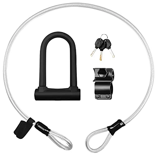 Bike Lock : HSTG Bike Lock, Bicycle U Anti-theft Lock, 16mm Shackle and 1.2m Length Security Cable with Sturdy Mounting Bracket for Bicycle, Motorcycle and More
