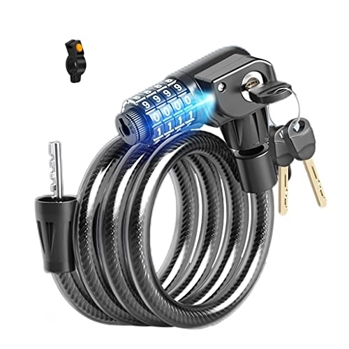 Bike Lock : HXLYSD Bicycle Lock, Night Vision Light Key Code Double Open Cycling Cable Locks 4-Digits Combination with Mounting Bracket and 3 Keys (120cm / 47.2inch, Black)