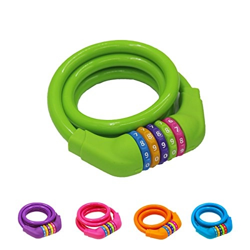 Bike Lock : IDEALUX Bike Lock Cable - 4 Feet Resettable Cable Lock - Self Coiling 5 Digit Combination Bicycle Lock (Green)