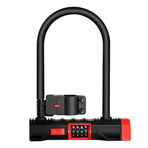 Bike Lock : Intbase Bike U Lock with Bracket, Heavy Duty Steel Shackle Anti-theft Hydraulic Cutting Resistant 4-Digit Code Bike Lock 260mm X 145mm for 1 Or 2 Bicycles and Motorcycle Motorbikes Scooter