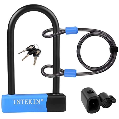 Bike Lock : INTEKIN Bike Lock Bike U Lock Heavy Duty Bicycle Lock 16mm U Lock and 4FT Length Security Cable with Sturdy Mounting Bracket for Bicycles, Motorcycles and More, Medium