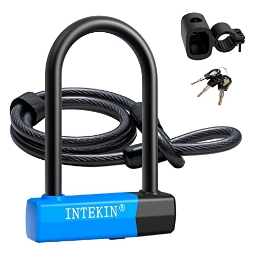 Bike Lock : INTEKIN Bike Lock Bike U Lock Heavy Duty Bicycle Lock 16mm U Lock and 4FT Length Security Cable with Sturdy Mounting Bracket for Bicycles, Motorcycles and More, Small