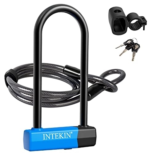 Bike Lock : INTEKIN Bike Lock Bike U Lock Heavy Duty Bicycle Lock 16mm U Lock and 5FT Length Security Cable with Sturdy Mounting Bracket for Bicycles, Motorcycles and More, Large