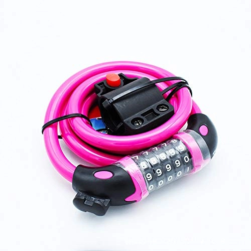 Bike Lock : IOIOA Bike Lock Cable with Lock Frame, Cycling Lock 5-Digitls Codes Resettable 100, 000 Codes for Bike Cycle, Moto, Door, Gate Fence, 1.2Mx12mm, Pink