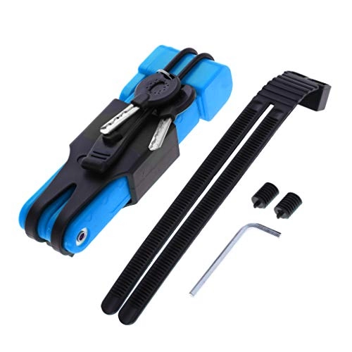 Bike Lock : IPOTCH Portable Bike Folding Lock Anti-Cut Anti-Theft Bicycle Chain Link Locks with Mount Bracket 2 Keys - Blue