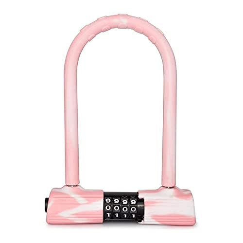 Bike Lock : JHTD Silicone Bike U-Lock Resettable Combination Digit Bicycle Lock Heavy Duty Green&Pink U-Lock (Color : Pink)