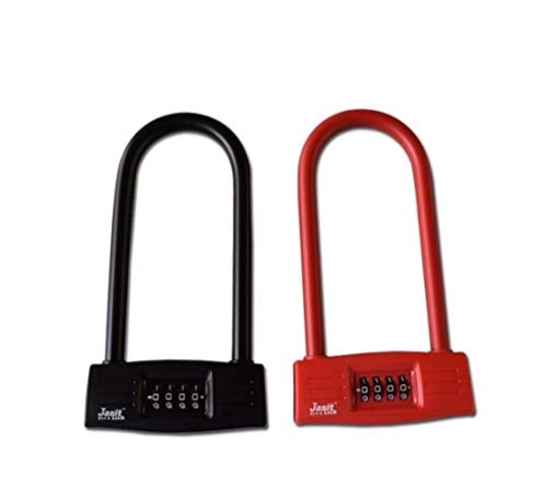 Bike Lock : Jinnuotong Lock, U-lock Password Anti-theft Lock, Suitable For Glass Door Shop Office Sliding Door Double Open Double Door, Password Lock, Red Black 35cm, Feel good