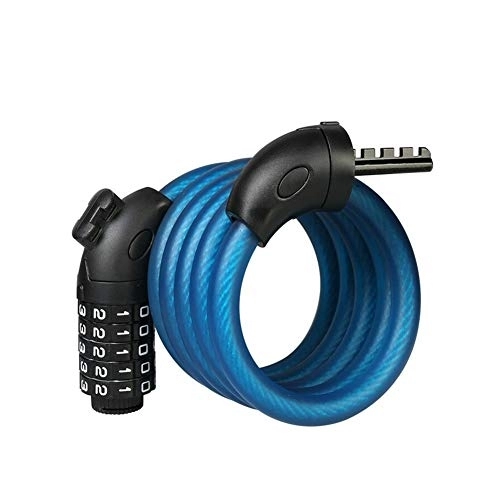 Bike Lock : JINSUO Moonlight Star Bike Lock-5 Digit Code Combination Bicycle Security Lock 1500 Mm X 12 Mm Steel Cable Spiral Bike Cycling Bicycle Lock (Color : Blue)