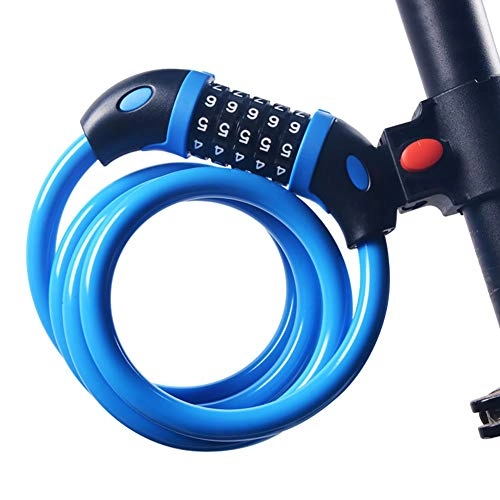 Bike Lock : Jnsio Bike Lock 1.2M High Security Cable 5-Digit Resettable Combination Self Coiling Carry Bracket Portable Outdoor Chain for Bicycle Scooter Strollers Lawnmower, Blue