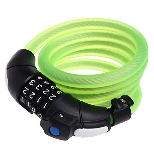 Bike Lock : JPOJPO Bike Lock Cable Portable Resettable Combination Cable Self-coiling with Mounting Bracket and LED Light 5feet x 1 / 2 inch diameter green