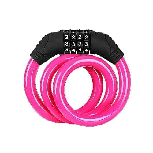 Bike Lock : JSJJAUJ Cycling Lock Combination Number Code Bike Lock 12mm By 650mm Steel Cable Chain For The Sports Time Bicycle Accessories Lock (Color : Pink)