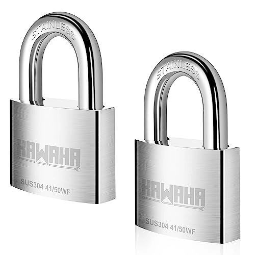 Bike Lock : KAWAHA 41 / 50-2P 2 inch (50mm) High Security Stainless Steel Padlock with Key for Both Indoor and Outdoor use (SUS304 Stainless Steel, Heavy Duty, Anti-Rust) (50mm, Keyed Alike - 2 Pack)