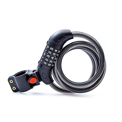 Bike Lock : KJBGS Bicycle lock Bicycle Cycling Riding Password Lock 5 Number Digital Safety Mountain bike Bike Coded Combination Cable Steel Wire Trick Lock Accessories Safe and durable (Color : Black)
