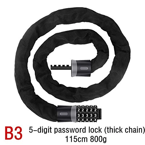 Bike Lock : KKJLXX 5 Digit Bicycle Chain Lock Anti-theft Anti Cutting Alloy Steel Security Scooter Motorcycle Cycle Bike Cable Code Password Lock password (Color : B3)