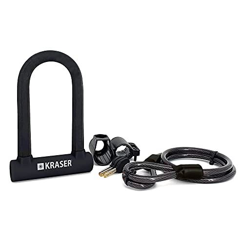 Bike Lock : KRASER KR65145B Universal Anti-Theft Bicycle Lock + Braided Steel Cable 120 cm + Bracket, High Security, Adult Unisex, Black, Standard