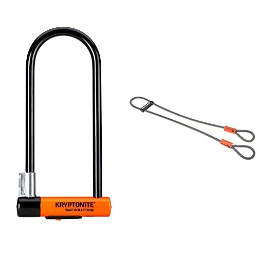 Bike Lock : Kryptonite Evolution Lock with Flex Frame U-Bracket - Orange, Long Shackle & Kryptoflex Cable with Double Loop Bike Lock Security, 10mm x 120cm, Silver / Orange