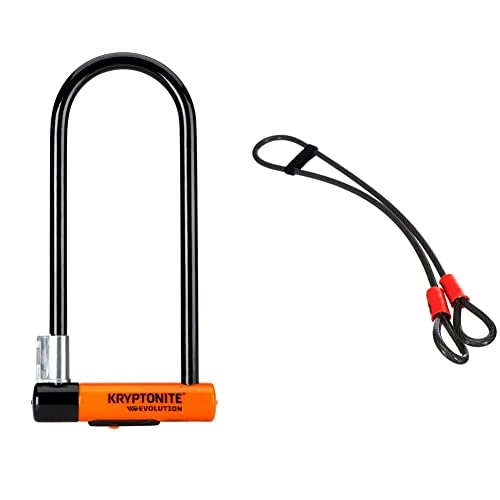 Bike Lock : Kryptonite Evolution Lock with Flex Frame U-Bracket - Orange, Long Shackle & Loop Cable Krypto Flex 213cmx10mm, Grey