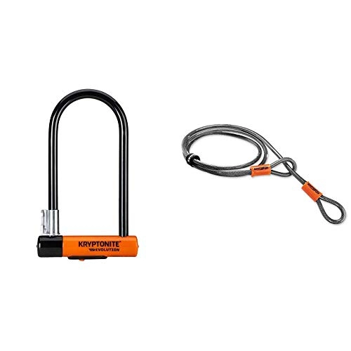 Bike Lock : Kryptonite Evolution Lock with Flex Frame U-Bracket - Orange, Standard Shackle & loop cable Krypto Flex 220 cm, 10 mm, grey