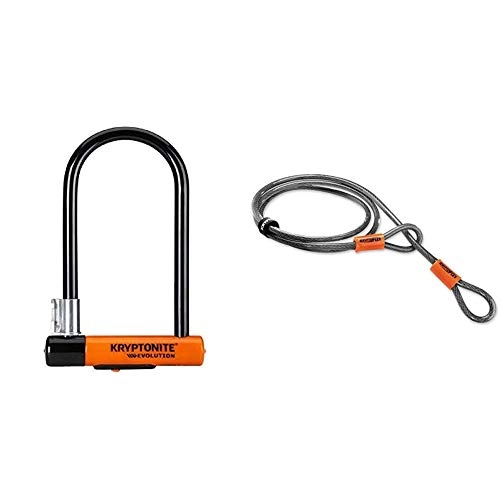 Bike Lock : Kryptonite Evolution Lock with Flex Frame U-Bracket - Orange, Standard Shackle & loop cable Krypto Flex 220 cm, 10 mm, grey