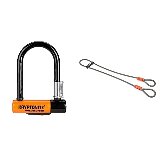 Bike Lock : Kryptonite Evolution Mini-5 U-Lock - Black / Orange & Kryptoflex Cable with Double Loop Bike Lock Security, 10mm x 120cm, Silver / Orange