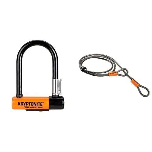 Bike Lock : Kryptonite Evolution Mini-5 U-Lock - Black / Orange & Loop Cable Krypto Flex 213cmx10mm, Grey