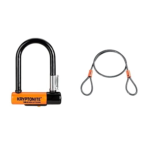 Bike Lock : Kryptonite Evolution Mini-5 U-Lock - Black / Orange & Loop Cable Krypto Flex 76 cm, ⌀5mm, Grey