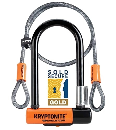 Bike Lock : Kryptonite Evolution Mini 7 Bike U Lock & 4 Foot Flex Cable - Sold Secure Gold